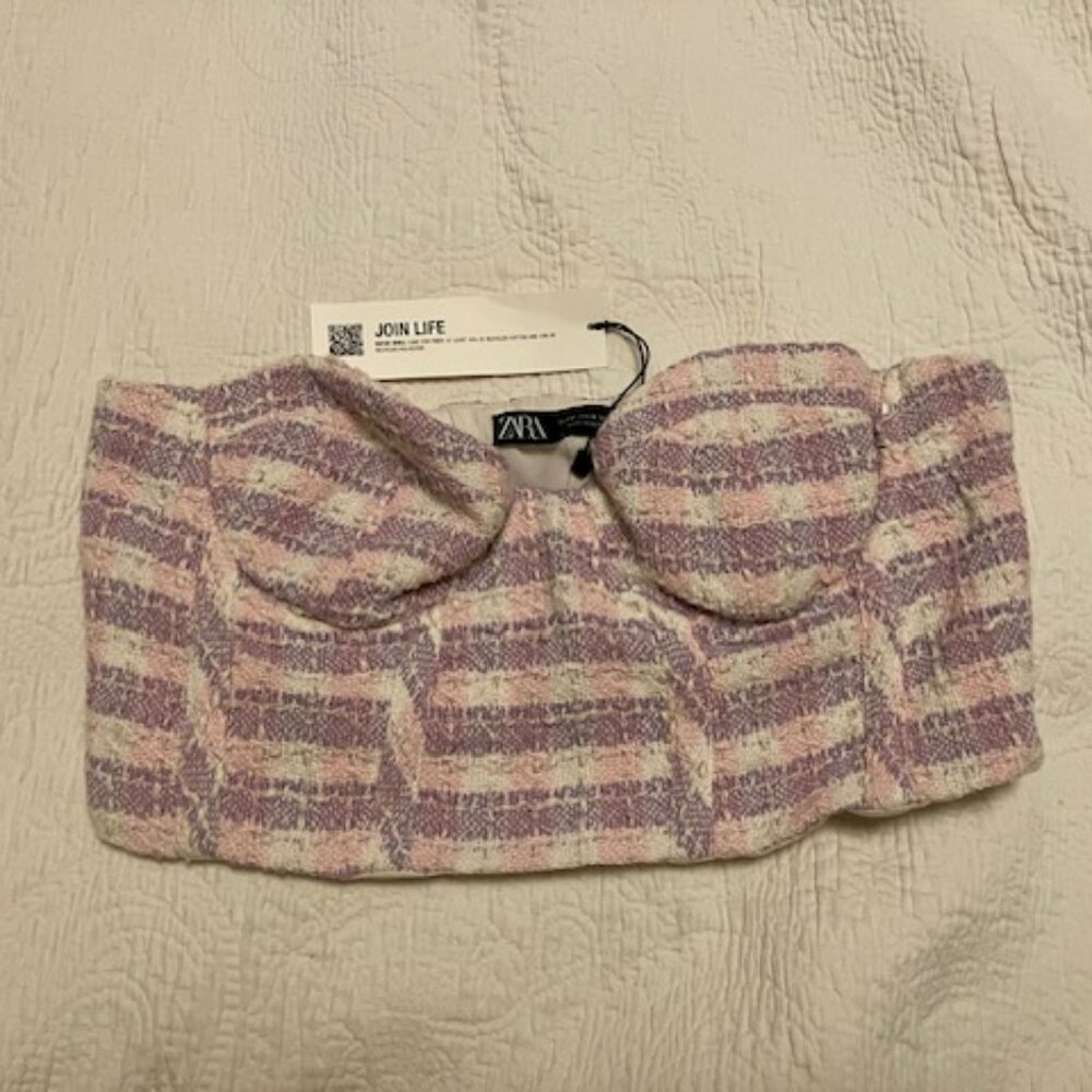 Zara Pink and Purple Tweed Bustier NWT